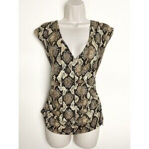 Michael Kors Wrap Snake Print Surplice Top Size S Side Zip MK Logo Cap Sleeves